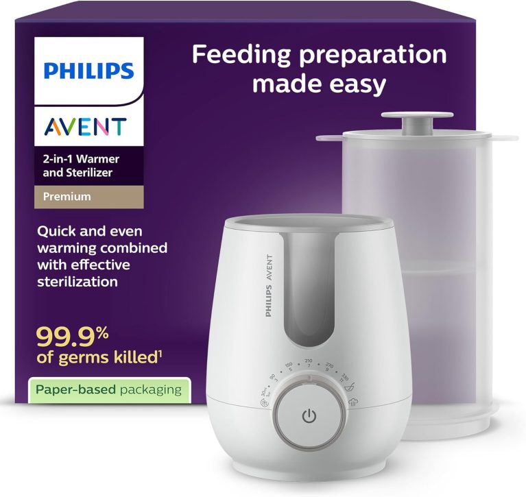 PHILIPS Avent Premium - Chauffe-biberon et sterilisateur 2 en 1 de type bain-marie et conforme aux normes hospitalieres, avec capteur intelligent de la temperature, SCF359/00